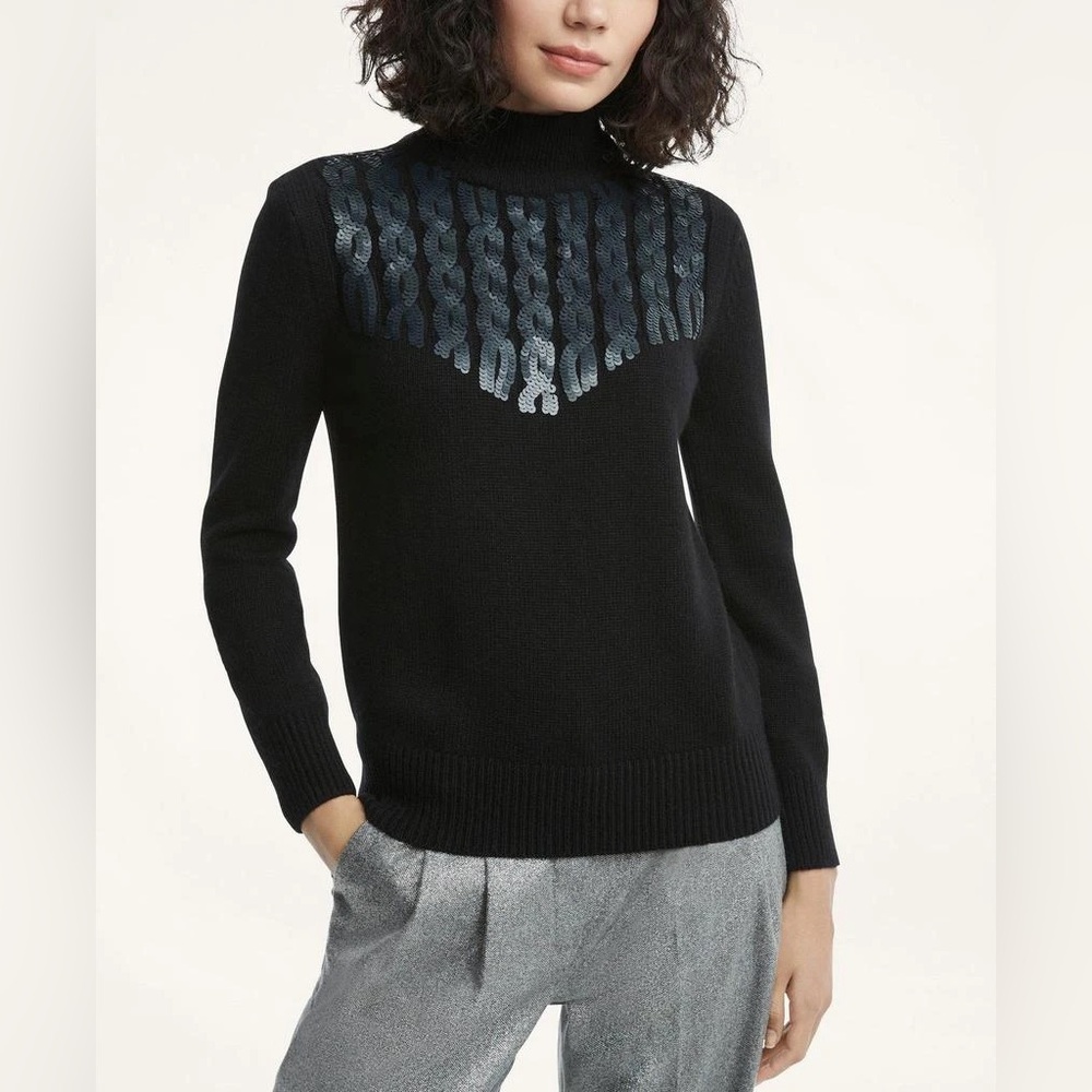 BROOKS BROTHERS SEQUIN MOCK NECK SWEATER